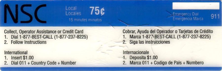 NSC Communications - top instruction card NSC Communications - top instruction card