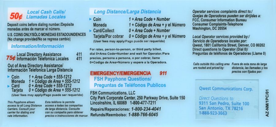 Qwest - bottom instruction card Qwest - bottom instruction card