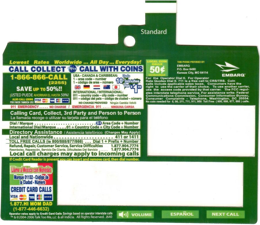 Nortel Millennium instruction card - Embarq, Kansas, 2006 design Nortel Millennium instruction card - Embarq, Kansas, 2006 design